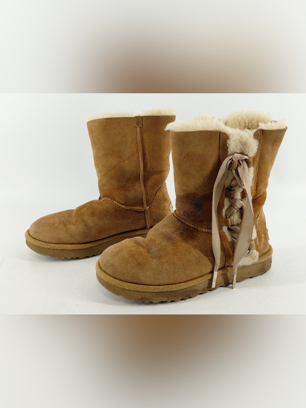 UGG Chestnut Suede Shearling Lace-Up Winter Boots